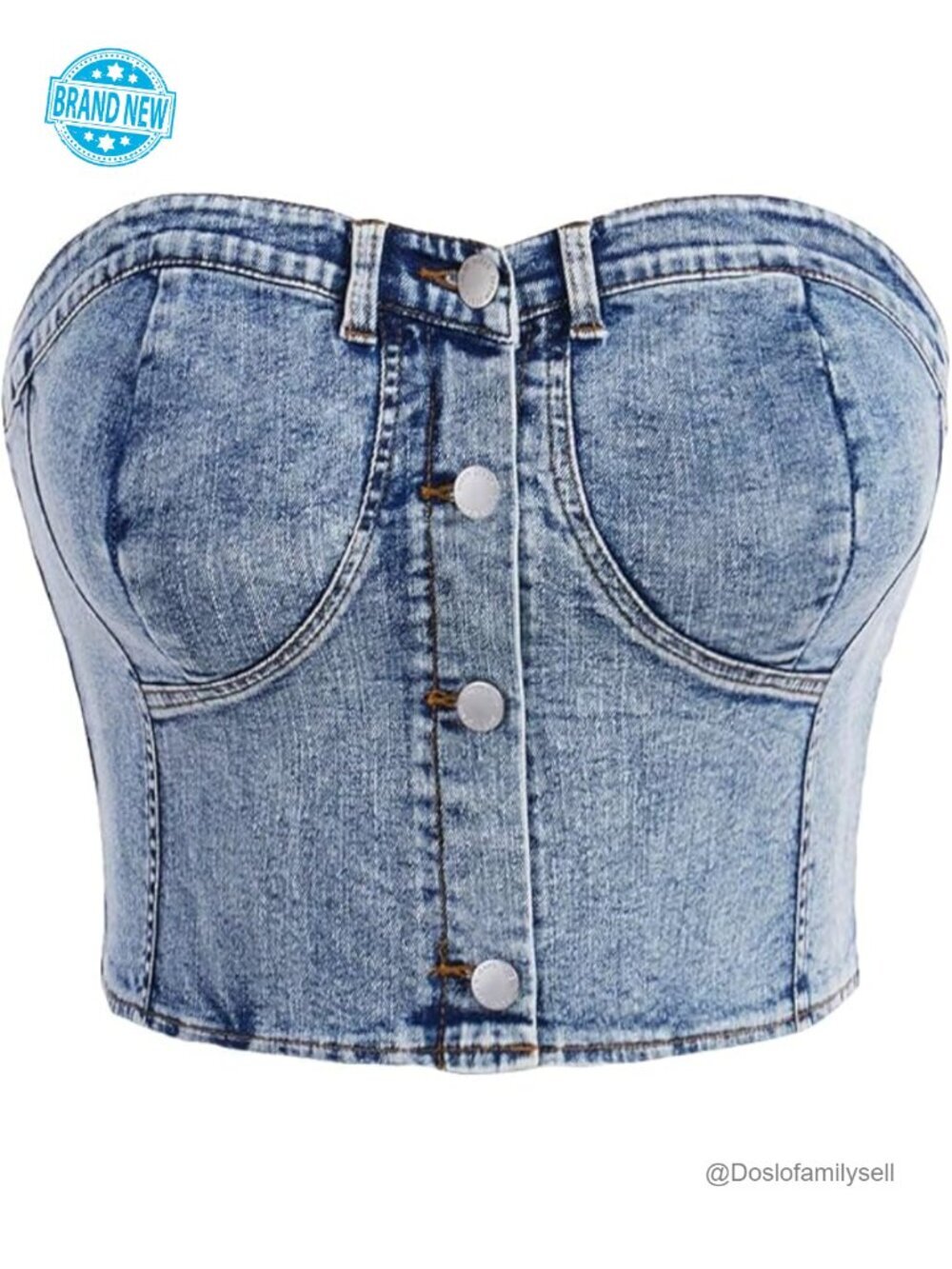 Plus Size Button Down Denim Tube Top Shirred Strapless Jean Bandeau Crop Top